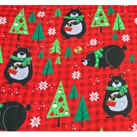 3 Wishes Fabric Woodland Christmas Black Bears on Red Flannel Fabric, Out of Print, BTHY