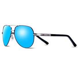 Barcur Polarized Aviator Sunglasses for Men Women Large Lens uv Protection(Gun-Blue01)