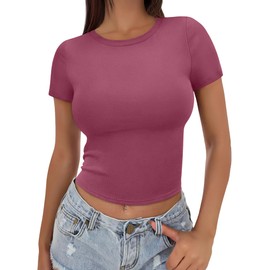 SAMPEEL Tops for Women Trendy Workout Summer Tops Spring Fashion 2025 T Shirts for Women Tshirts Shirts Fitted Shirts Going Out Tops Y2K Clothes Fuchsia