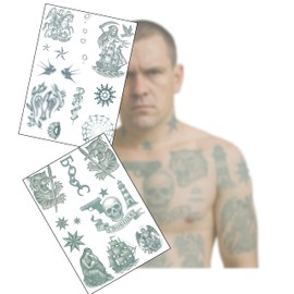 Realistic Russian Prison Temporary Tattoos – 2 A4 Sheets – Aged & Faded Look – Fake Tattoos for Film, TV, Theatre, Halloween Cosplay – Long-Lasting, Skin Safe