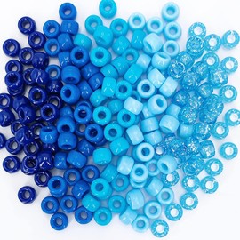 1000PCS 6x9mm Pony Beads Bulk, 5 Styles Blue for Bracelets Making Kit, Kandi, Hair for Braids, Craft for Jewelry Making (Blue)