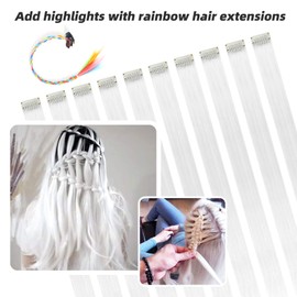 RINBOOOL White Hair Extensions Clip in, 22 Inch 10 Pcs Long Straight Colored, for Kids Girls Women Highlights Party, Synthetic