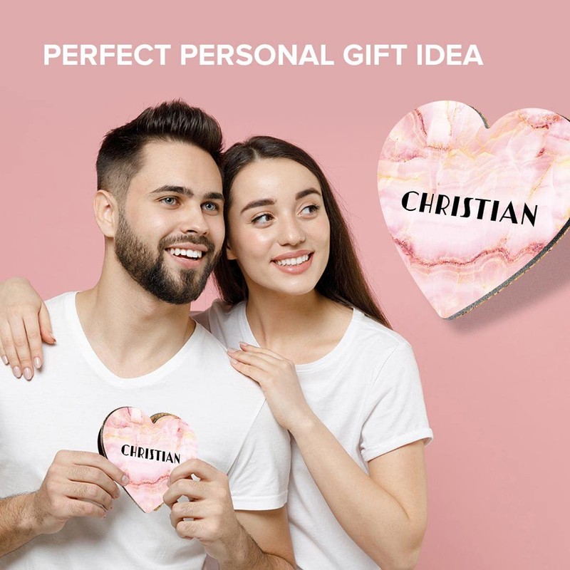 1 x Heart Coaster - Name Christian Marble Stone Texture