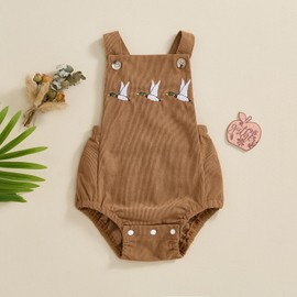 Infant Baby Boy Girl Mallard Duck Corduroy Overalls Romper Embroidery Duck Sleeveless Bodysuit Hunting Baby Clothes (Coffee, 6-12 Months)