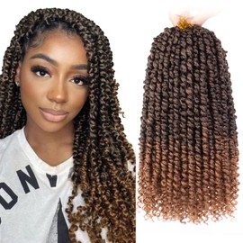 Leeven Short Passion Twist With Bohemian Hair 12 Inch 8 Packs Ombre Brown Pre-twisted Crochet Passion Twists Synthetic Braiding Hair Curly Ends Braids Twist Hair for Black Women 12 Roots/Pack T30#