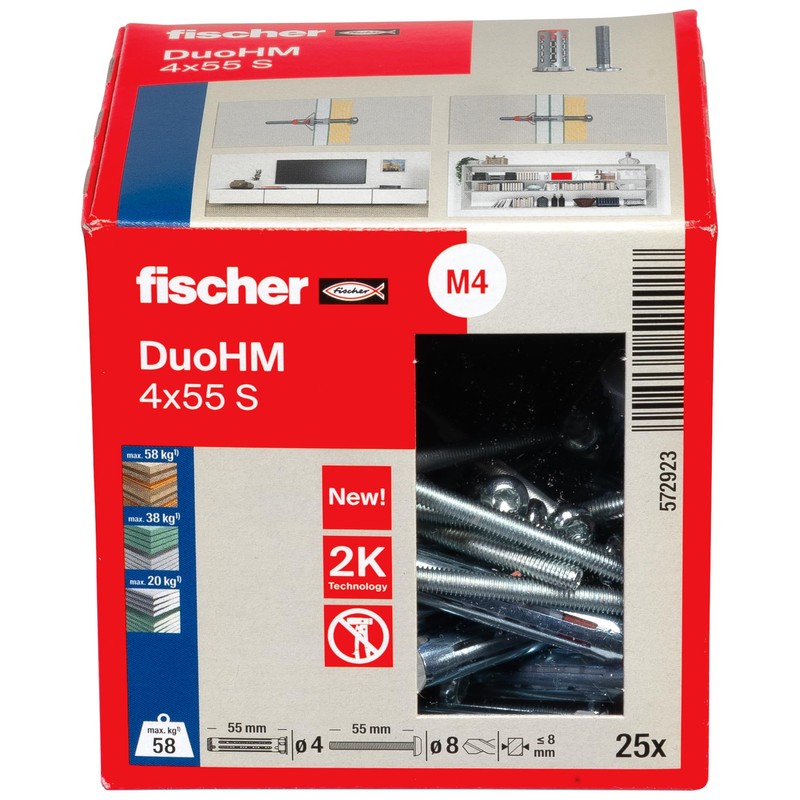 fischer DuoHM 4 x 55 S TX Cavity Dowels with