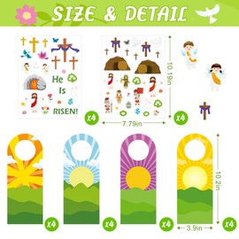 Hedeey 16 Set Multicolor Easter Jesus Resurrection Sticker Scenes Door Knob Hangers DIY Craft Gift for Kids Classroom Party Activities Supply