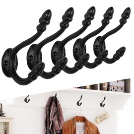rumdraw Industrial Pipe Hooks 5 Pack, Rustic Wall Mounted Coat Hooks, Heavy Duty Iron Decorative Towel Hooks for Hanging, DIY Steampunk Farmhouse Style, Black Hardware for Bathroom, Entryway, Kitchen