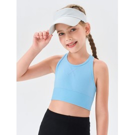 Haloumoning Girls Training Bra Athletic Sports Bra for Kids Racerback Dance Yoga Crop Tops 7-14 Years Blue