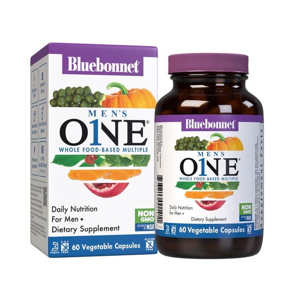Bluebonnet Nutrition Men’s One Vegetable Capsule, Whole Food Multiple, K2, Organic, Energy, Vitality, Non-GMO, Gluten, Soy & Milk Free, Kosher, 2 Month Supply, 60 Count