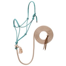 Weaver Leather Silvertip No. 95 Rope Halter with 10' Lead, Average, Teal/Tan/Silver/White