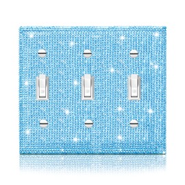 Shiny Blue Rhinestones Wall Plates Cover Triple Toggle Light Switch Cover Durable Double Rhinestones Decorative Outlet Covers Wall Plate Switch Plate Covers