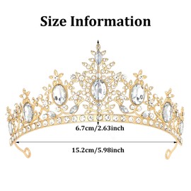 KEUKORZ Crown for Women Princess Gold Tiara for Girls Shiny White Rhinestone Hair Accessories for Birthday Crown for Wedding and Party