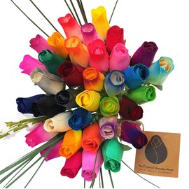 The Original Wooden Rose Assorted Colors Wooden Rose Closed Bud Bouquets 3 Dozen