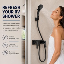 Adando RV Shower Faucet with Head and Hose: 4 Inch 2-Hole Camper Shower Faucet with 59" Hose - ABS Shower Valve Diverter for RV Camper Motorhome Travel Trailer Indoor Outdoor Use