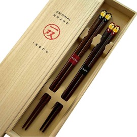 Couple Chopsticks Pair Gold Owl Paulownia Box Gift Present Chopsticks Retirement Gift Mother's Day Birthday Wedding Anniversary Gold Wedding Respect for the Aged Day 60th Birthday Household