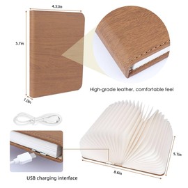 XIUDI 8 Colors Small Folding Book Lamp,Upgraded Version Portable Book-Shaped Desk Light,Novelty LED Paper Lantern with USB Rechargeable Night Light,Small Wood (Size 5.7×4.3×1in), XIU0022