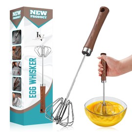Premium Stainless Steel Egg Whisker with Handcrafted Wooden Handle (12 Inches) - Perfect for Whipping, Beating, and Blending