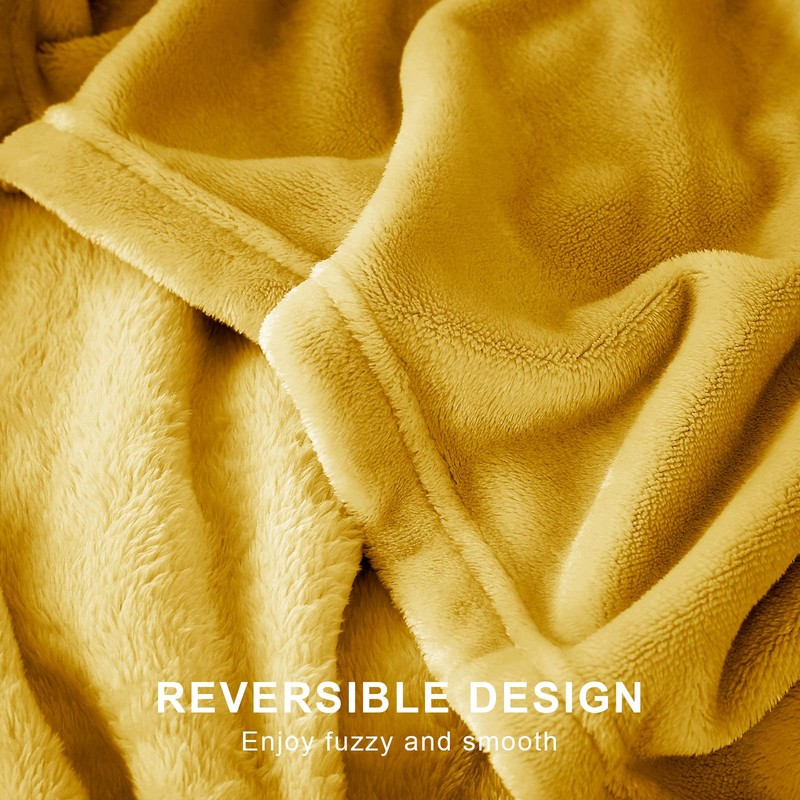 EHEYCIGA Fleece Blanket Mustard Throws for Sofas Fluffy Warm Soft