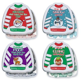 4E's Novelty Humorous "Christmas Poop" Candy Breath Mint Tins, 4 Pack Ugly Sweater Tins Funny Christmas Candy Stocking Stuffer for Kids Teens Adults Boys Girls Unique Funny Gag Gift White Elephant Gift Exchange for Men Women