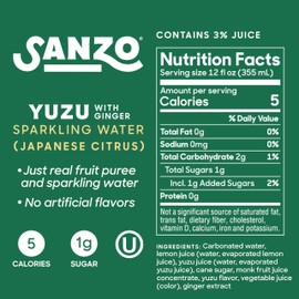 Sanzo Flavored Sparkling Water - Yuzu Lemon Soda Ginger Seltzer - Low Calorie Low Sugar Soda - Craft Asian Drinks - Vegan Gluten Free Carbonated Flavored Water - Fizzy Healthy Drinks - 12oz, 12 Pack