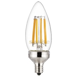 Sunlite 81336 LED Edison B11 Torpedo Tip Chandelier Light Bulb, 7.5 Watts (60 W Equivalent) 810 Lumens, Candelabra E12 Base, Dimmable, ETL Listed, Title-20 Compliant, 90 CRI, 2700K Soft White, 1 Pack