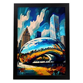 Nacnic Cloud Gate Oil Painting Style Poster. Illustrations of monuments and cities in Full Colour Photographic Style. Interior Design and Decoration. Size A4.