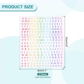 PATIKIL Letter Nail Stickers, 2 Sheet 3D Self-Adhesive English Letter Nail Decals Small Alphabet Art Sticker Metallic Fluorescence Design Manicure for Women DIY Decor, Colorful