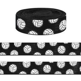 5 Yards Sports Volleyball Ribbon for Crafting Sewing, 7/8 Inch Black Grosgrain Ribbons for Gift Wrapping, Track Field Balls Ribbons for Hair Bow Cheerleader Accessories