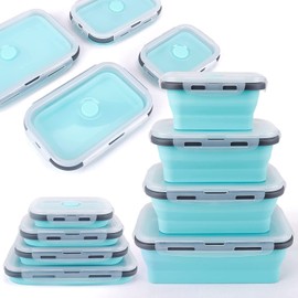Cuencos, Recipientes de Silicona Portátil, Juego de 4 Tazones Plegables de Almacenamiento de Alimentos, Contenedores Silicona de Comida con Tapa para Cocina, Oficina, Camping, Senderismo, Picnic Azul