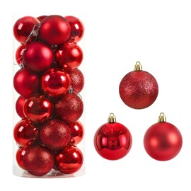 morytrade Christmas Ornaments Set of 24 Ball Decoration Ornaments (Red, 6cm)