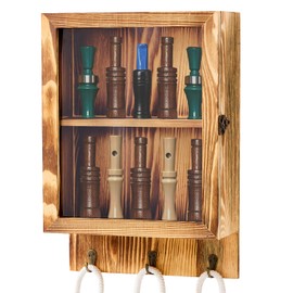 Duck Call Display Rack with 10 Slots and 3 Lanyard Hooks – Duck Hunting Gear with Clear Acrylic Door – Wood Wall Mounted Storage Case Organizer for Men and Collectors