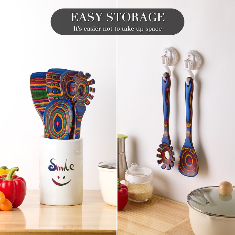 YUTFUBG Heat-Resistant Wood Cooking Utensils - 7pc Set, Eco-Friendly, Includes