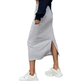 SOFIA'S CHOICE Skirts for Women Midi Length High Waist Drawstring Sweat Skirt with Pockets Grey Medium
