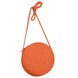 TQUXNGA Handwoven Straw Bag for Women Girls Holiday Beach Bag Solid Color Crossbody Bag Round Crossbody Bag for Phone Makeup, orange