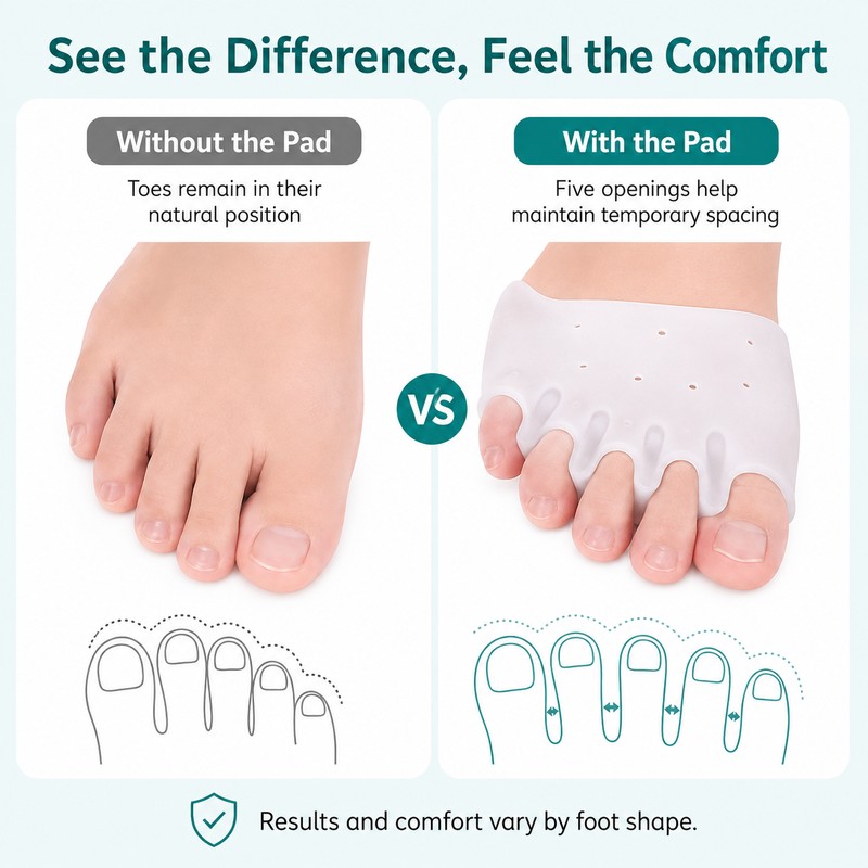 Five-Toe Gel Separator with Forefoot Cushion – Washable Foot Comfort