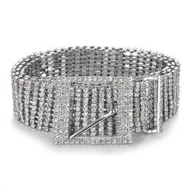 Trimming Shop Women Ladies 10 Row Belt Made of Artificial Rhinestones Silver Metal 35mm Wide Wedding Birthday Party Fashion Wear