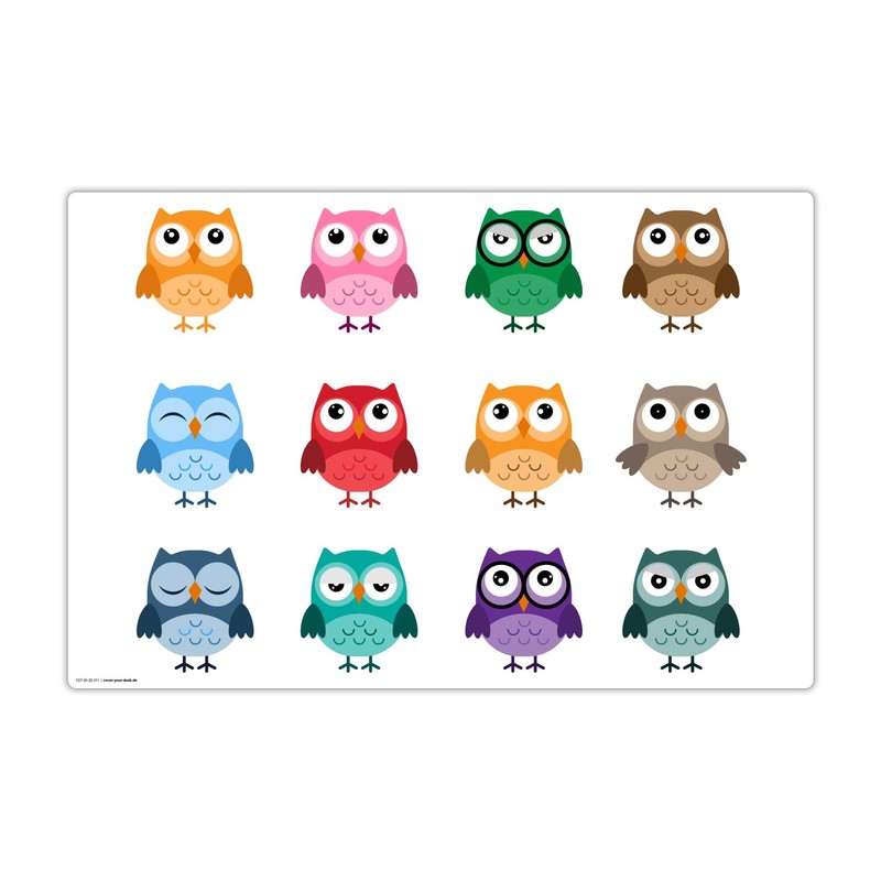Children's Desk Mat - "Cute Colourful Owls" - Made of