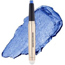 Blue Eyeshadow Stick Makeup, Cream Shimmer Smooth Glitter Palette Dark Light Bright Navy Single Eye shadow Pencil, Hypoallergenic Waterproof Long Lasting Eye shadow Highlighter Stick,Multi-Dimensional eyes Look (16 # Midnight Blue Shimmer)