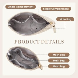 MAGEFY 2PCS Cosmetiquera para Maquillaje, Bolsa de Maquillaje de Pana y Cosmetiquera Pequeña para Mujer, Estuche con Bolsillos Deslizantes (Beige, Min