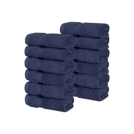 Superior Cotton Face Towel/Washcloth Set, Small Facial Towels, Spa, Hotel, Guest, Home, Bathroom Basics, Plush Soft Absorbent, Luxury Quick Drying, Zero Twist Collection, Set of 12, Midnight Blue