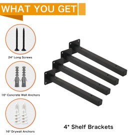 EZYDECOR Floating Shelf Bracket 6 Inch Black Shelf Brackets Heavy Duty Industrial Bracket for Wall Shelf Metal Support for Shelves Mounted 4 Pack