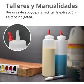 U Chef Juego de 6 Botellas de Plástico Exprimibles para Condimentos de 16 Onzas, con Tapa e Ideal para ketchup, mostaza, aceite