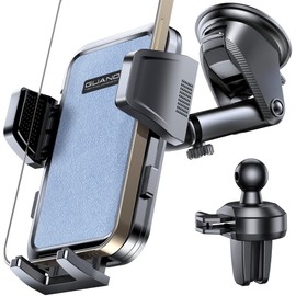 [2025 New] Dashboard Phone Holders for Your Car (+Air Vent Clip) [Military Grade Stable] , Car Cell Phone Holder, Rotatable Suction Cup Car Phone Mount for All Phone (Rock Blue)