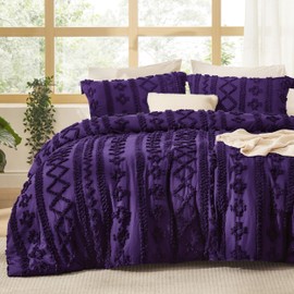 Bedsure Tufted Boho Comforter Set Full Size - Purple Boho Bed Set, GentleSoft™ 3 Pieces Farmhouse Shabby Chic Embroidery Bedding, Gifts for Woman, Soft Jacquard Full Comforter for All Seasons