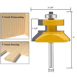 LEATBUY-TECH 1/4-Inch Shank Tongue and Groove Flooring Router Bit Set 2 PCS,V-Notch Wainscotting and Flooring Matched Router Bits Set with Edge Banding(1/4-Bevel)