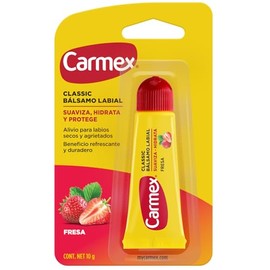 Carmex, Bálsamo Labial Hidratante Classic en Tubo sabor Fresa, para Labios Secos y Agrietados, Protege y Suaviza, 10 gr                               
