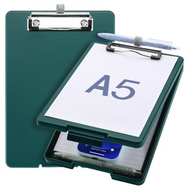 Meiikun Small Clipboard with Storage, A5 Clipboards with Pen Holder, Half Letter Clip Boards 6x9 Mini Plastic Clipboard with Low Profile Clip for Classroom, School, Office Supplies (Emerald)