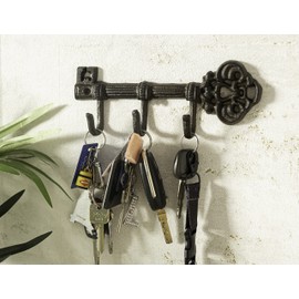 Marco Paul Vintage Look Antique Style Cast Iron Key Rack Hook Holder Rail Coat Rack Wall Mounted Decorative Key Hanging Novelty Rustic Home Décor with 3 Hanging Hooks Indoor Outdoor Use