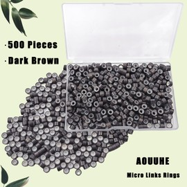 Aouuhe 500 Pcs Micro Link Rings Beads for Hair Extensions 5mm Silicone Lined Beads Microlinks Hair Extensions Tool (Dark Brown, 5.0mm)